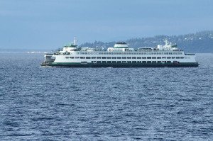 A Washington State Ferry sailing in the water
