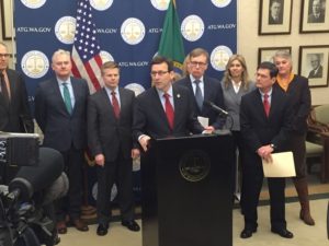 Washington state attorney general, with former attorney general Rob McKenna and Gov. Jay Inslee, announced proposed legislation to abolish the death penalty in Washington state. Washington state attorney general, with former attorney general Rob McKenna and Gov. Jay Inslee, announced proposed legislation to abolish the death penalty in Washington state.