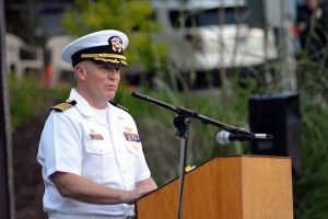 Captain Jip Mosman, commander of Puget Sound Naval Shipyard, speaks at Saturday's 9/11 memorial ceremony (Steven Wyble/Kitssap Scene)