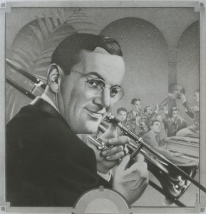 An illustration of Glenn Miller with his band (Image courtesy of the Glenn Miller Orchestra) An illustration of Glenn Miller with his band