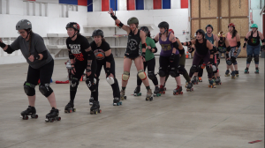 West Sound Roller derby team members line up at a recent practice
