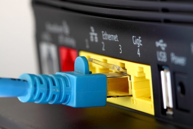 Ethernet cable plugged into a modem