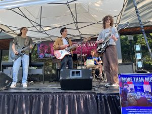 A band playing live music on a stage.
